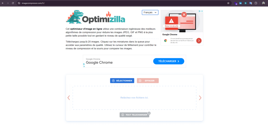 Optimizilla pour un site web éco-responsable
