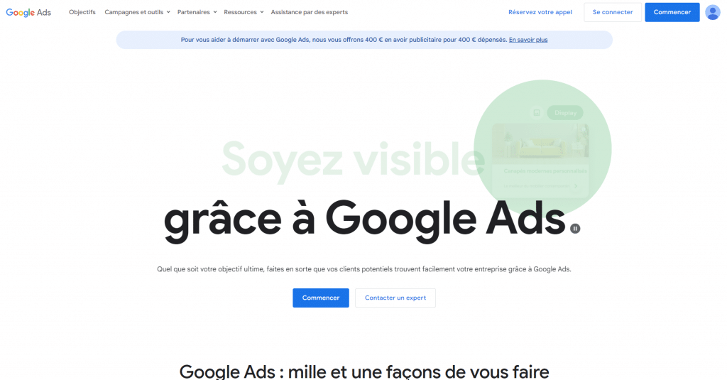 Page d'accueil 2024 Google Ads