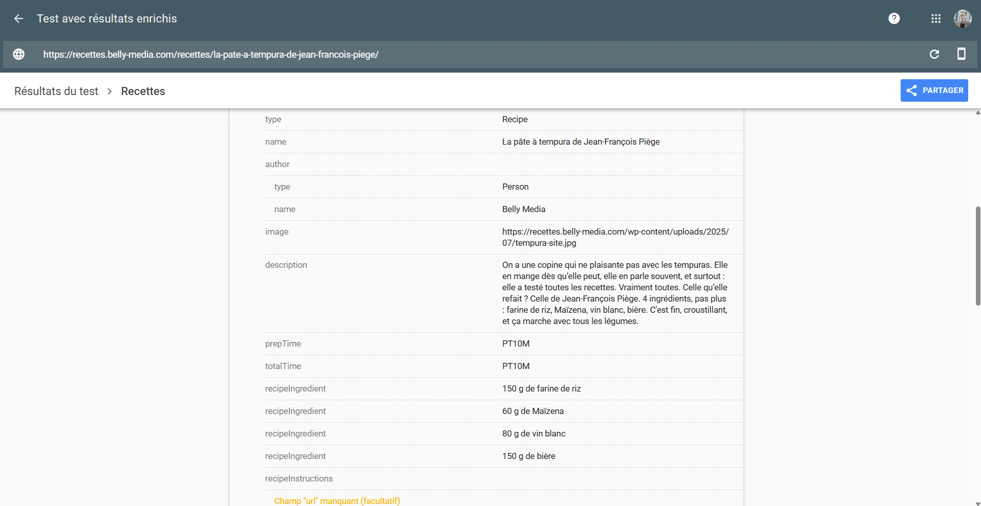 test résultats enrichis recette belly
