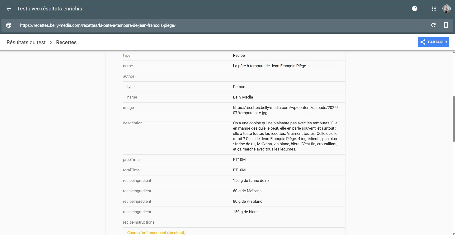 test résultats enrichis recette belly