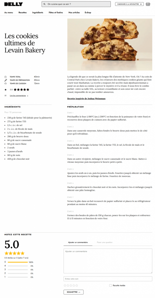 Exemple d'une page recette - Les cookies ultimes de Levain Bakery