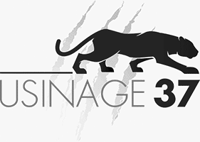logo usinage 37 avec un tigre stylisé.